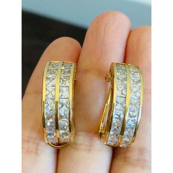 925 Sterling Silver 14kt gold vermeil Cubic Zirconia Earrings